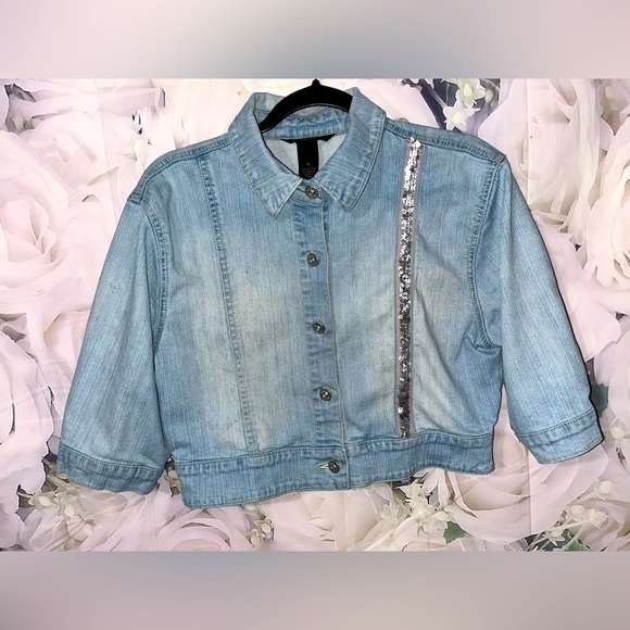 Rocawear Jackets & Blazers - Vintage Rocawear Sequins Embroidered Logo Denim Jacket Women's Cropped XL  90's 